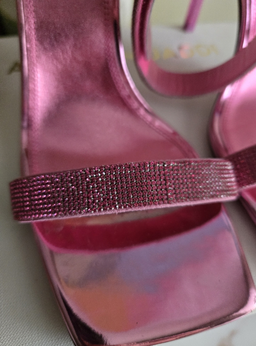 GUC Amina Muaddi Pink Mirror Rih Heel Sandals Women Womens Size 38 IT 7.5-8 US - Picture 11 of 16